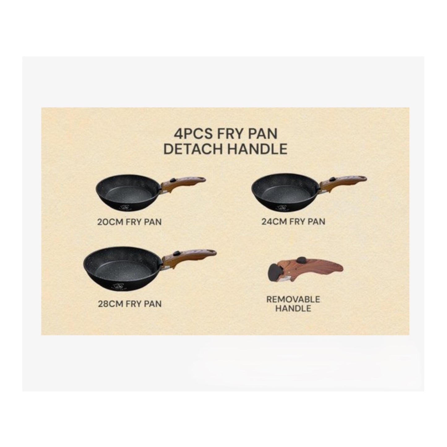 Royal Swiss® 3-delige Koekenpannenset met Afneembare Handgreep – Geschikt voor alle warmtebronnen, inclusief inductie (20/24/28 cm)