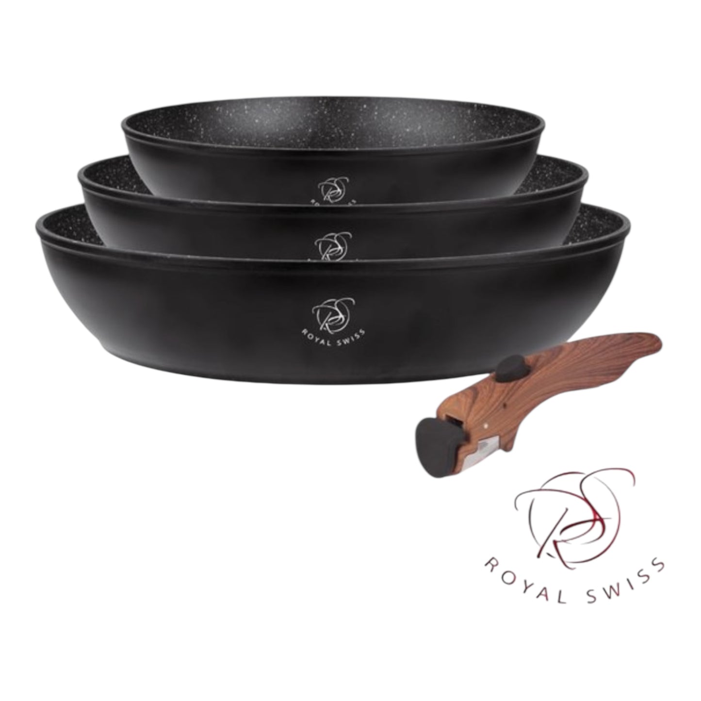 Royal Swiss® 3-delige Koekenpannenset met Afneembare Handgreep – Geschikt voor alle warmtebronnen, inclusief inductie (20/24/28 cm)