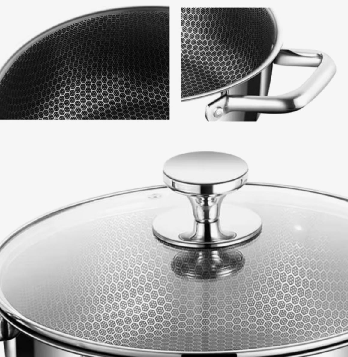 Hexagon Kookpot 28 cm – Roestvrijstaal met Antiaanbaklaag