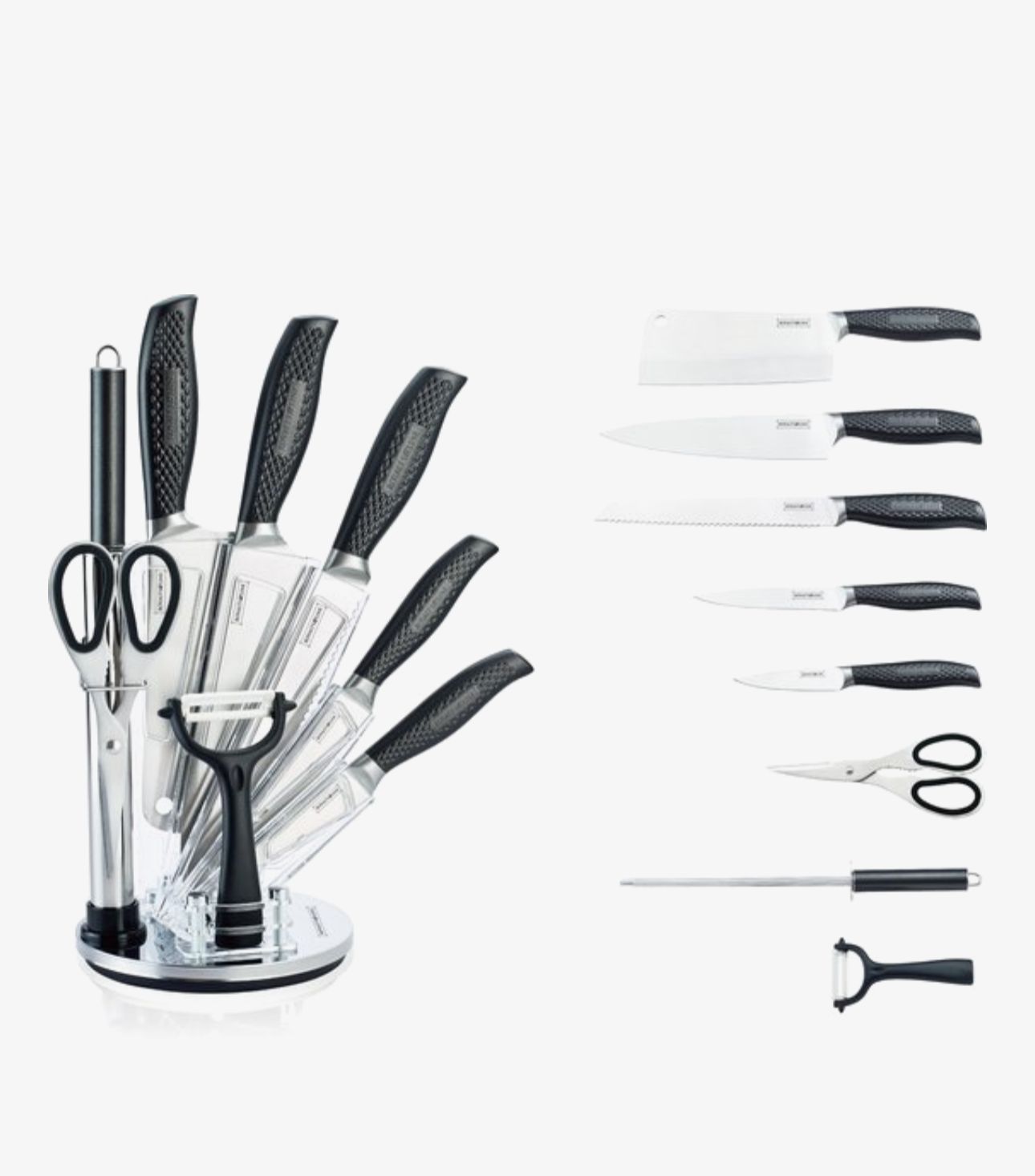 Professionele 9-delige Messenset – Royalty Line Messenblok met Slijper & Keukenschaar