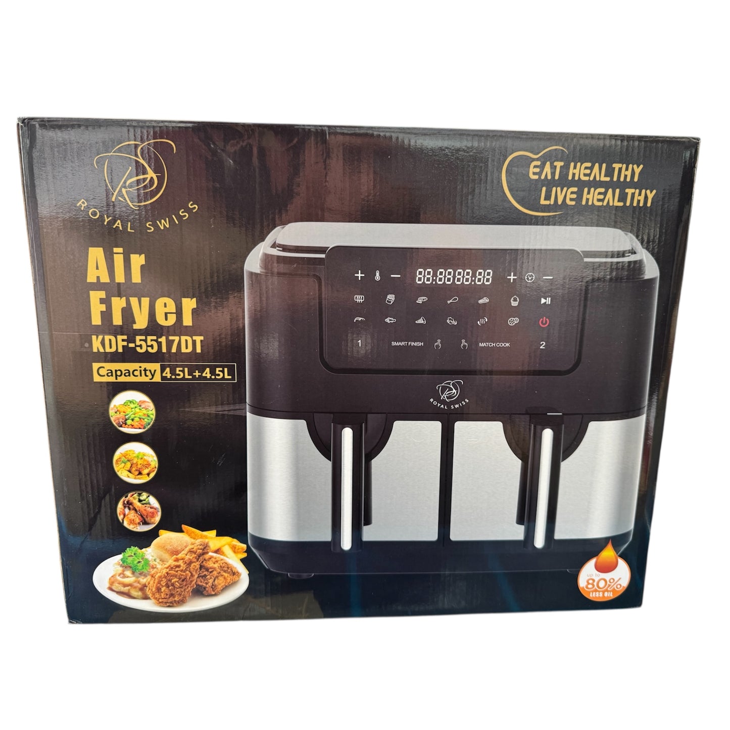 Royal Swiss Airfryer KDF-5517DT – Dubbele Mand – 4.5L + 4.5L – 2400W