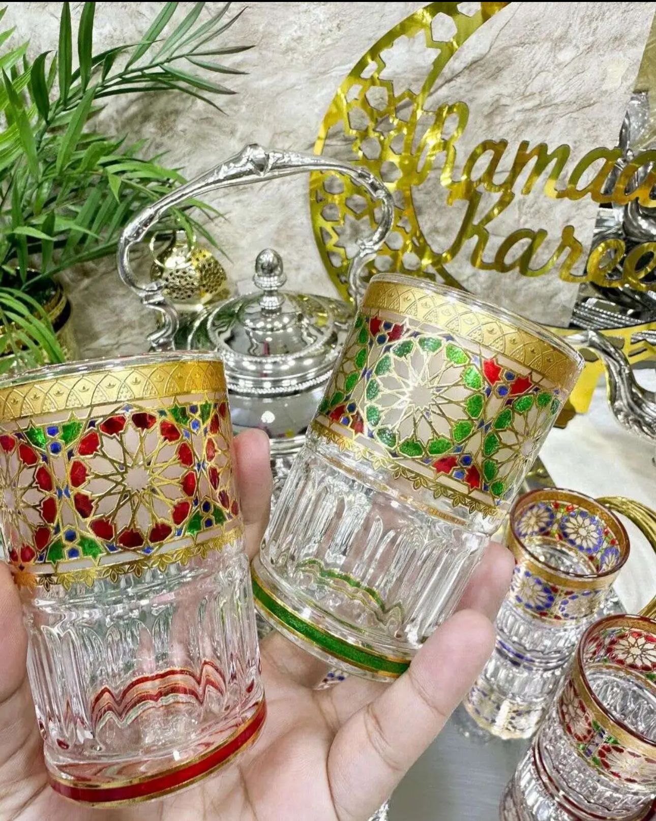 12-Piece Traditional Moroccan Tea Glasses – Zellige Design