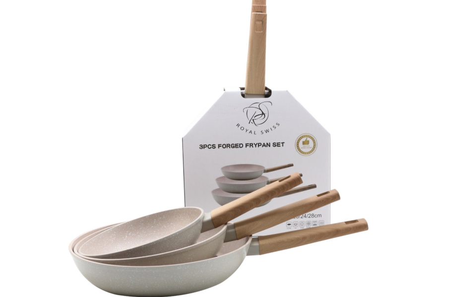 Royal Swiss® 3-delige Koekenpannenset met Afneembare Handgreep – Geschikt voor alle warmtebronnen, inclusief inductie (20/24/28 cm)